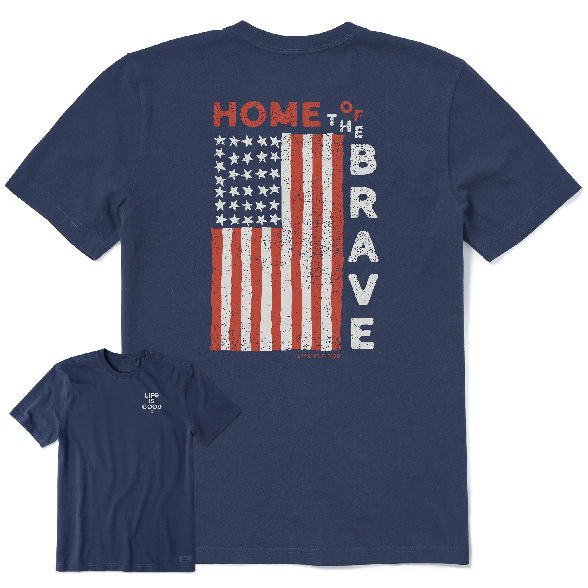 Daily Comfort Style Modern and Soft Men's Home of the Brave Raggedy Flag Short Sleeve Crusher Tee
