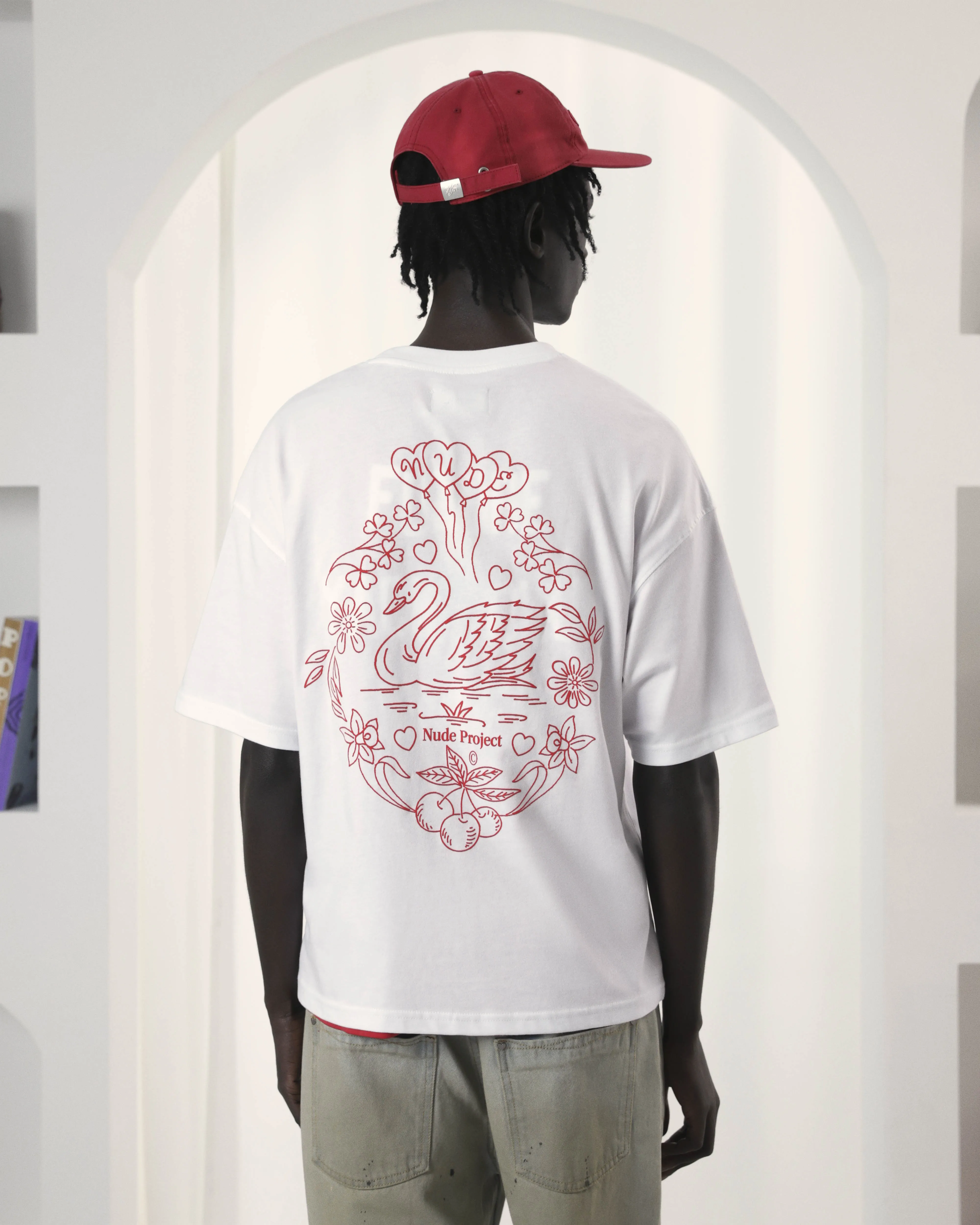 Plus size confidence Collared Swan Garden Tee White