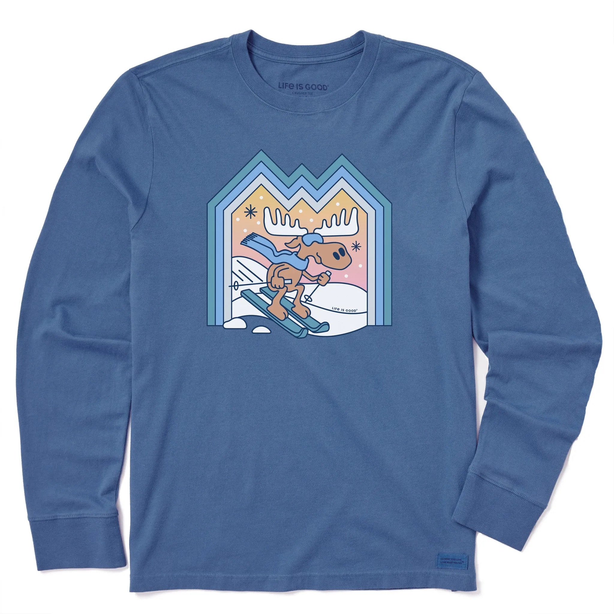 Men's Ski Moose Long Sleeve Crusher Tee Soft & Smooth