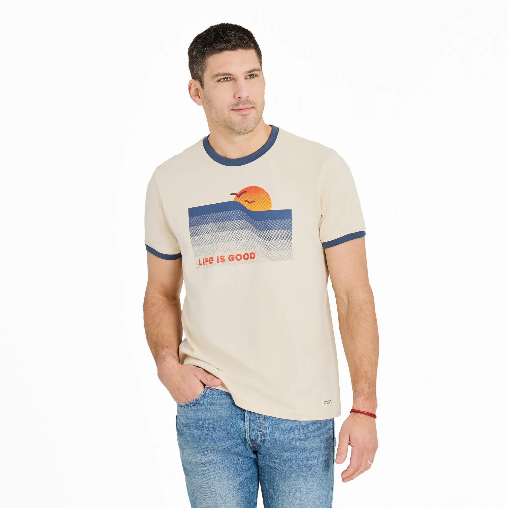 Men's Wavy Sunset Classic Crusher Ringer Tee Minimal Fit casual and comfortable
