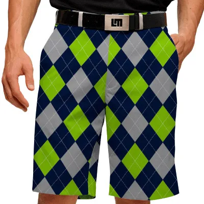 Freestyle Comfort Loudmouth Golf: Men's Shorts - SeaGuile (Blue, Silver & Sea Green Argyle)