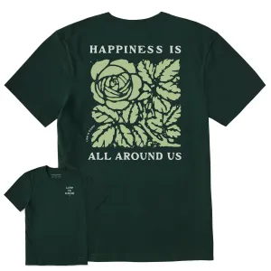Men's Happiness is All Around Us Flower Short Sleeve Crusher Tee Comfortable Touch Active Wearable