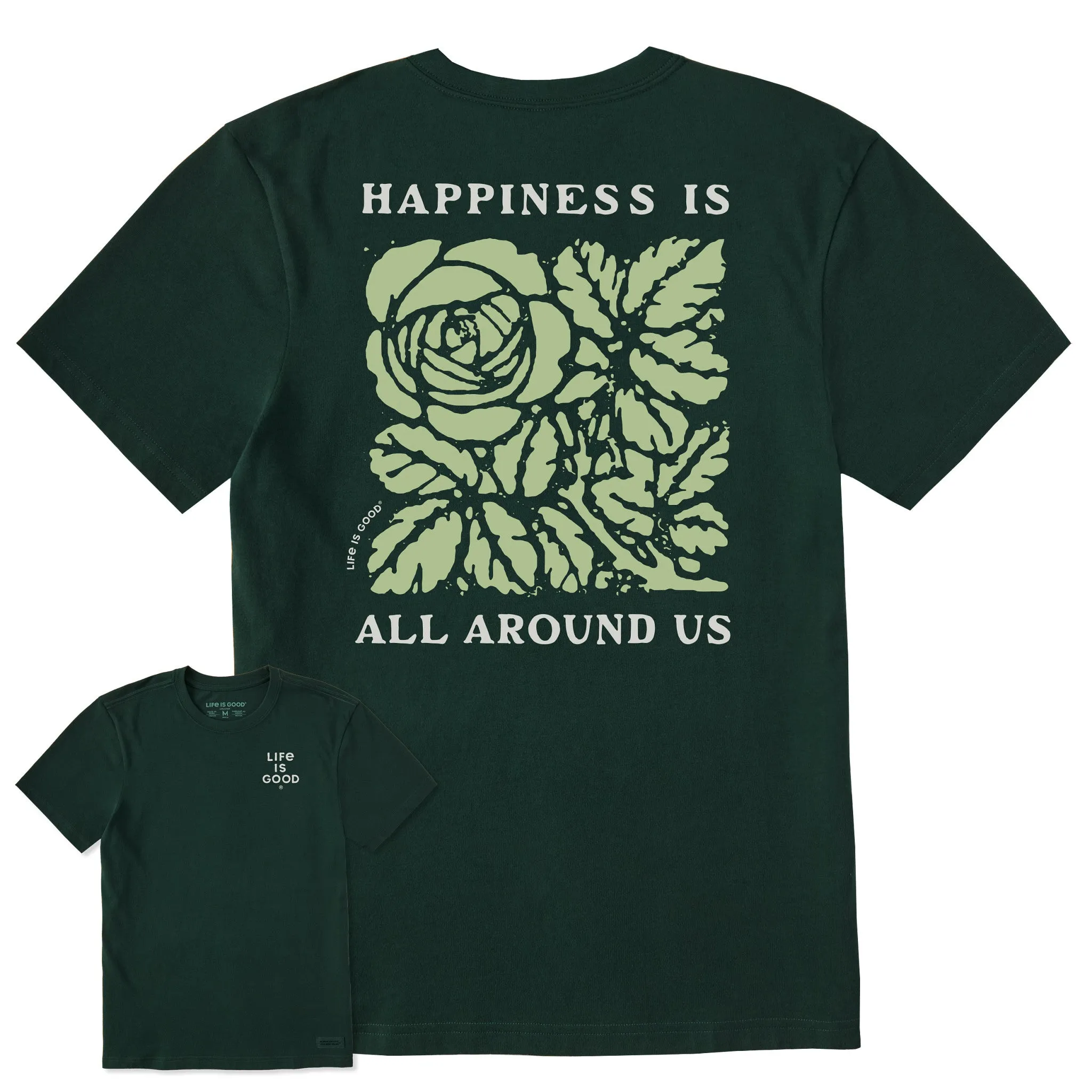 Effortless Layer Casual Vibe Men's Happiness is All Around Us Flower Short Sleeve Crusher Tee