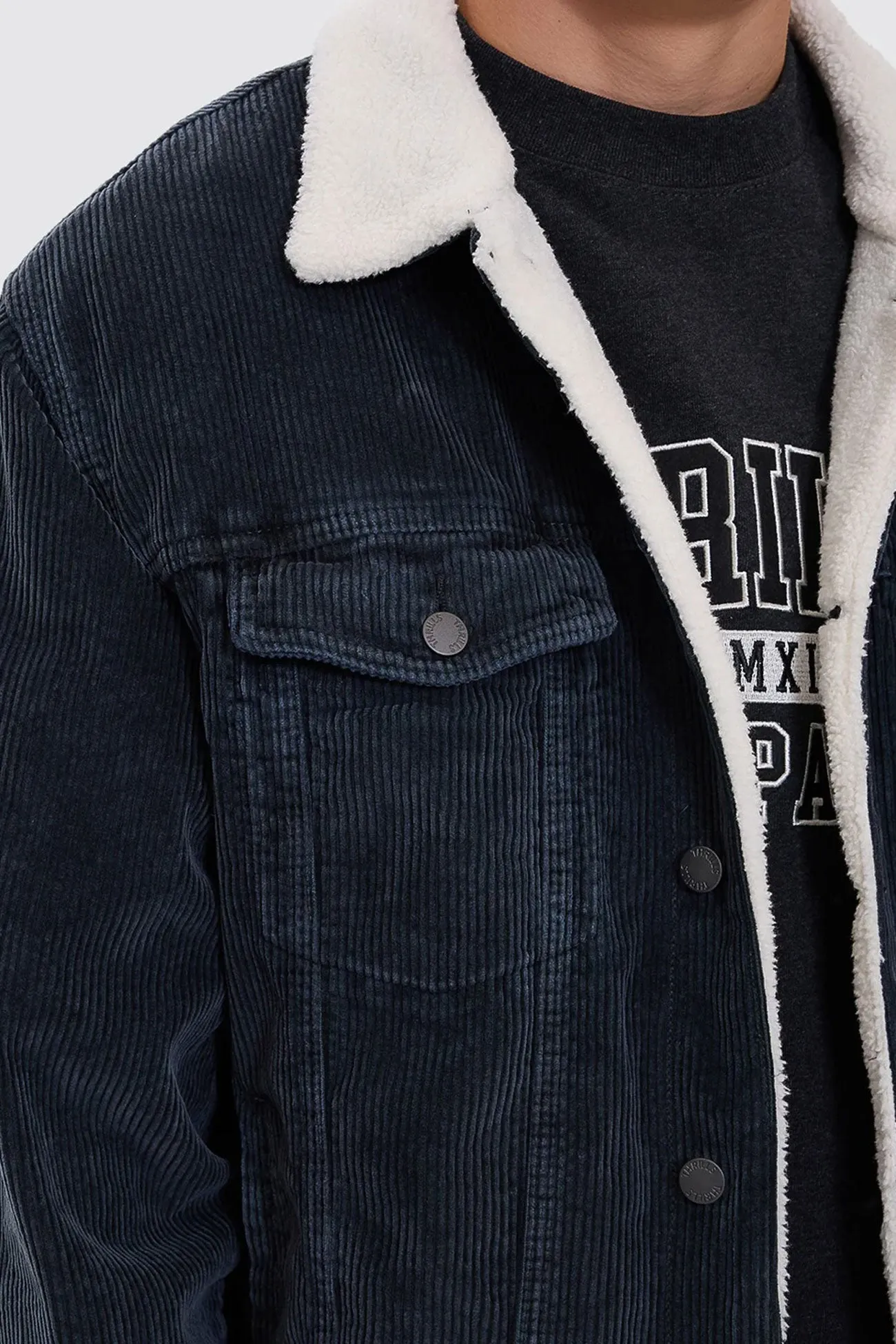 Stretch Paneling Bonded Closure Mechanism Oversized Sherpa Wanderer Cord Jacket Ebony