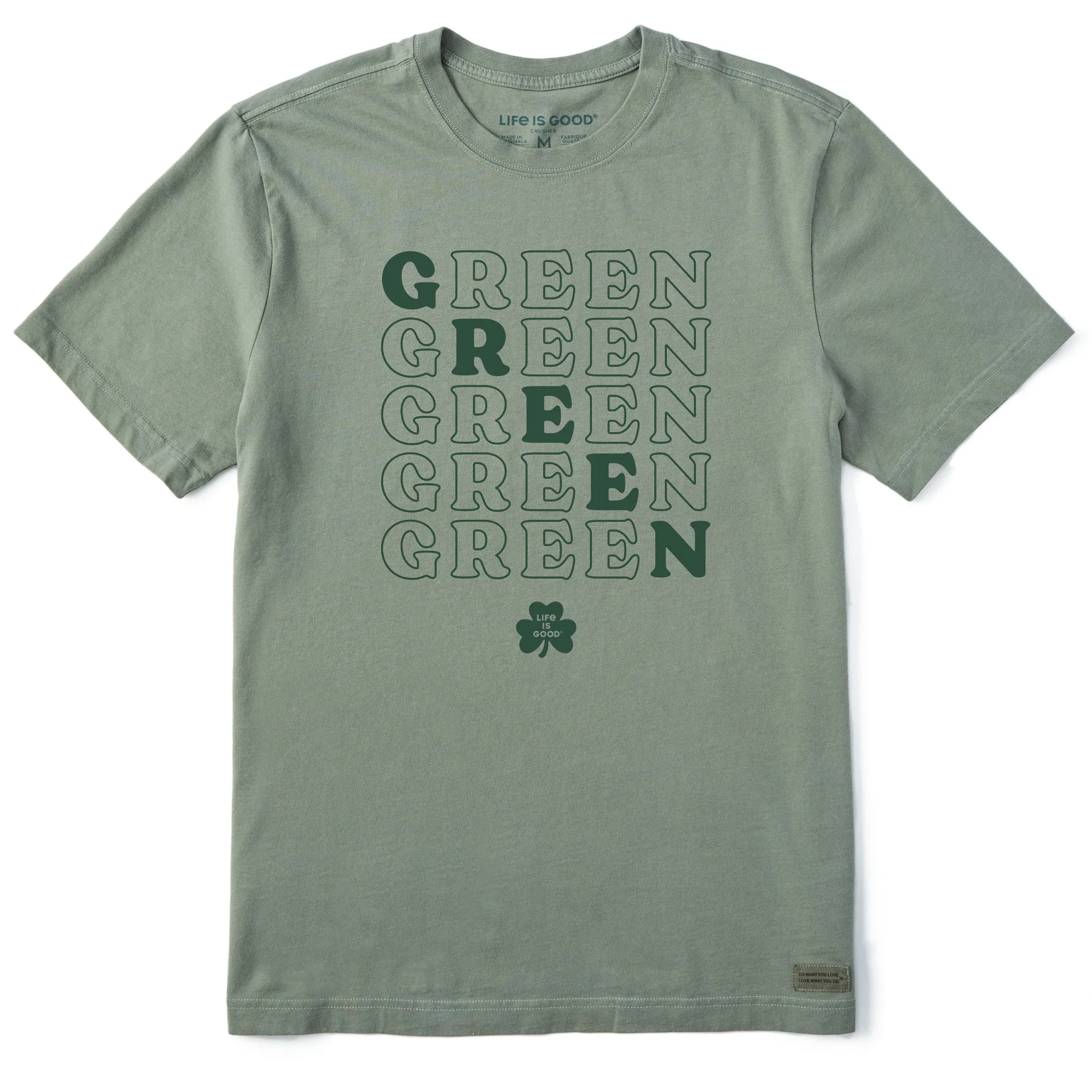 Men's Green Short Sleeve Crusher Tee Comfy Casual Layerable Look