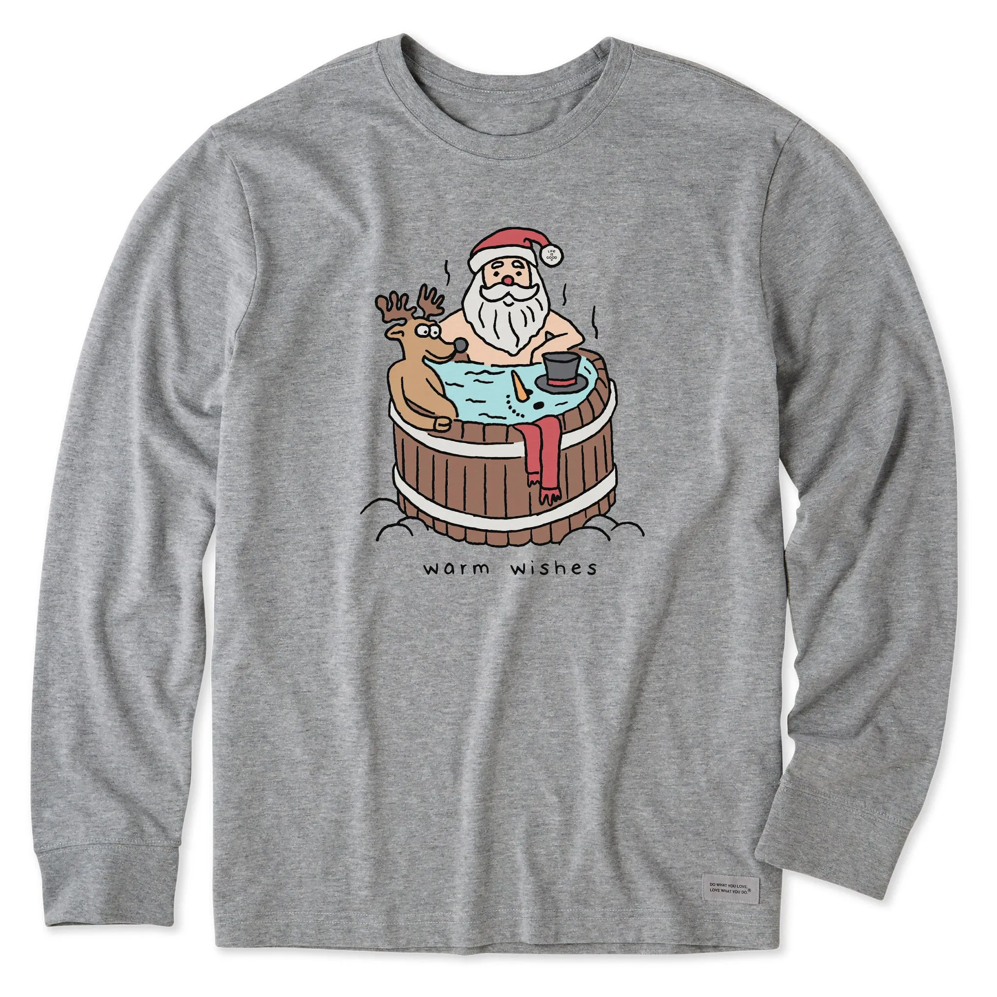 Holiday Style Men's Santa Warm Wishes Hot Tub Long Sleeve Crusher Tee