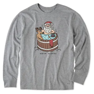 Holiday Style Men's Santa Warm Wishes Hot Tub Long Sleeve Crusher Tee