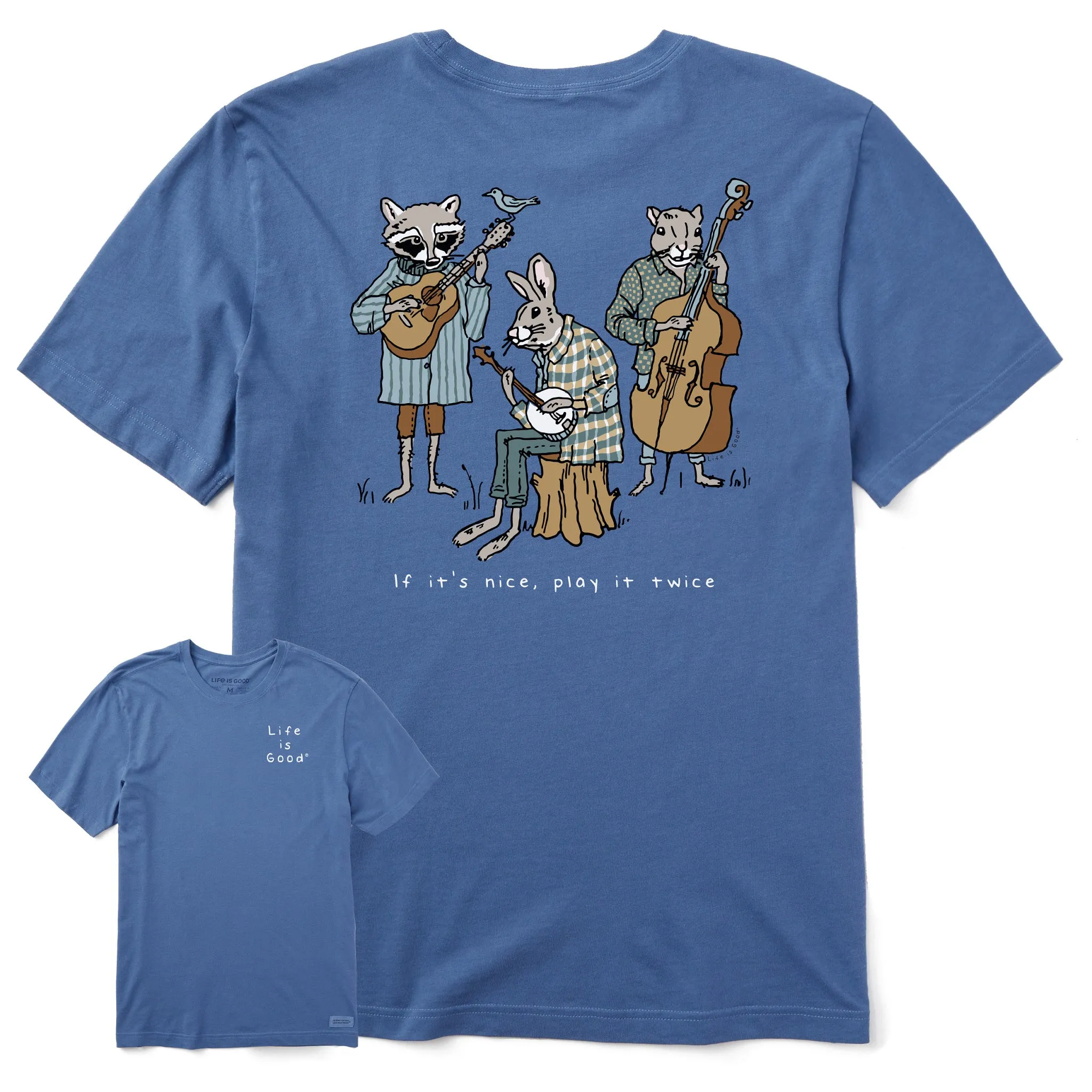 Men's Play it Twice Animal Folk Band Short Sleeve Tee Reinforced Hems Autumn Wear