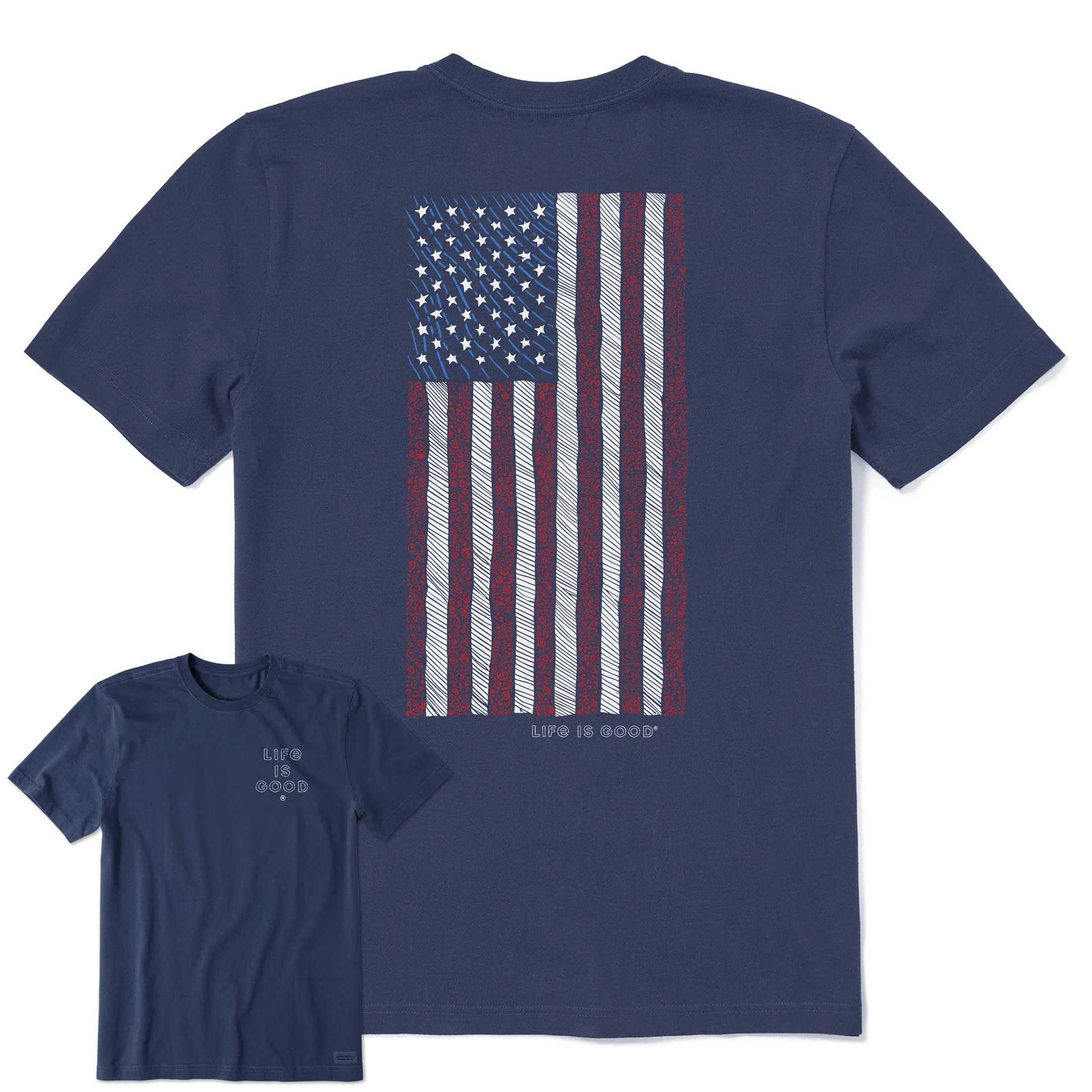 Travel Essential Quick-Drying Shirt Men's Vertical USA Flag Hand Drawn Short Sleeve Crusher Tee