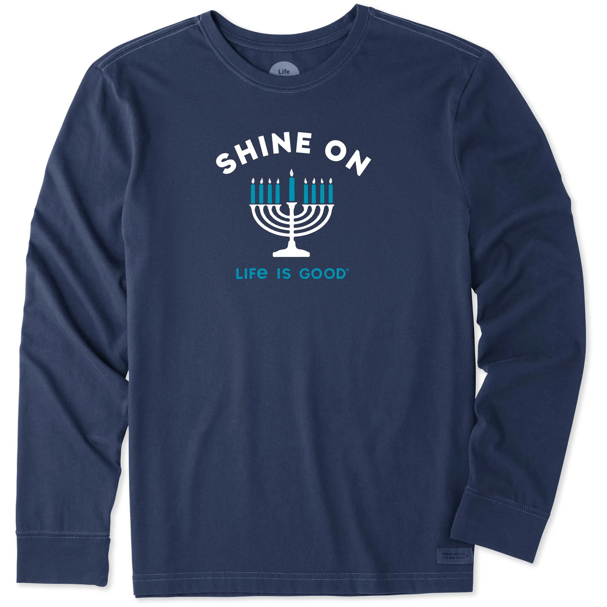 Fun and Playful Men's Shine On Menorah Long Sleeve Crusher Tee