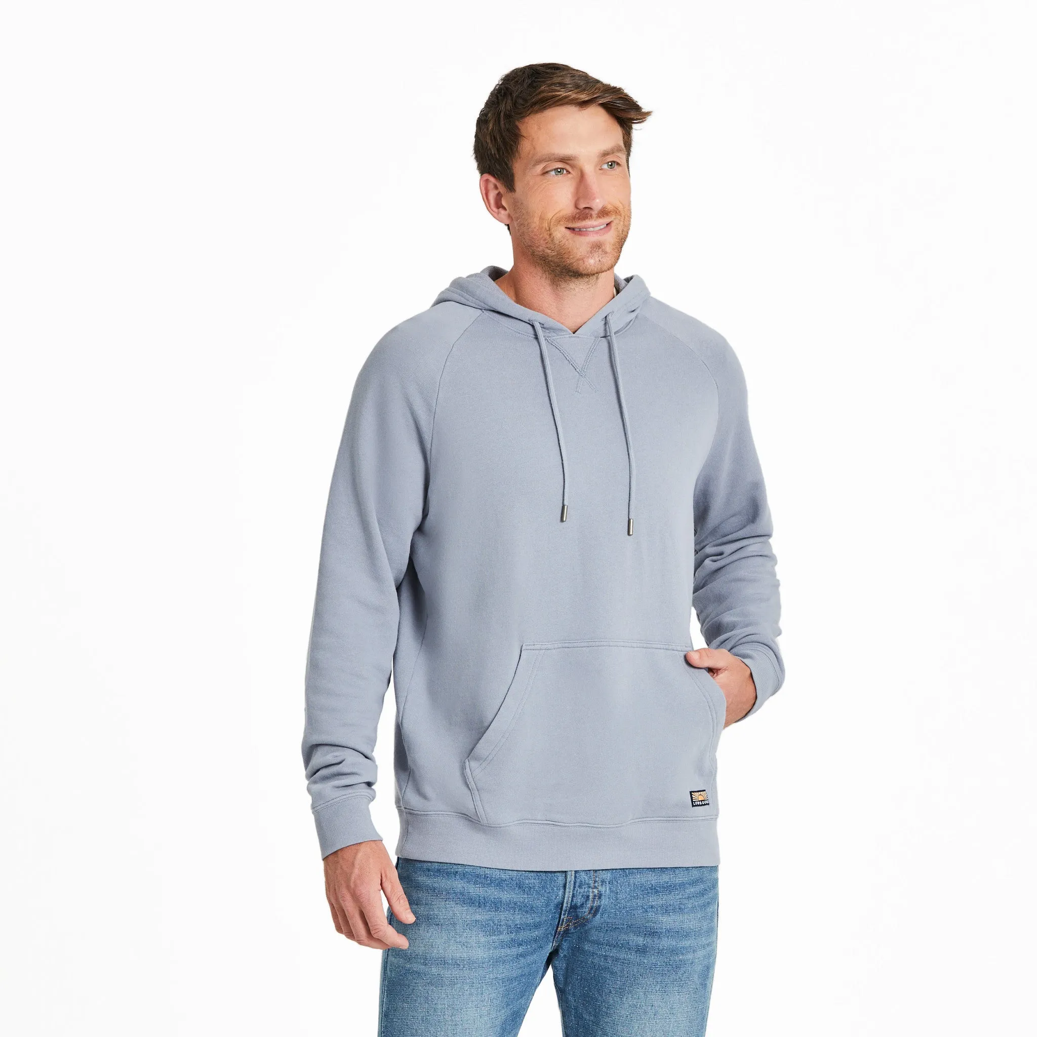Men's Solid French Terry Pullover Hoodie belt accents Washable