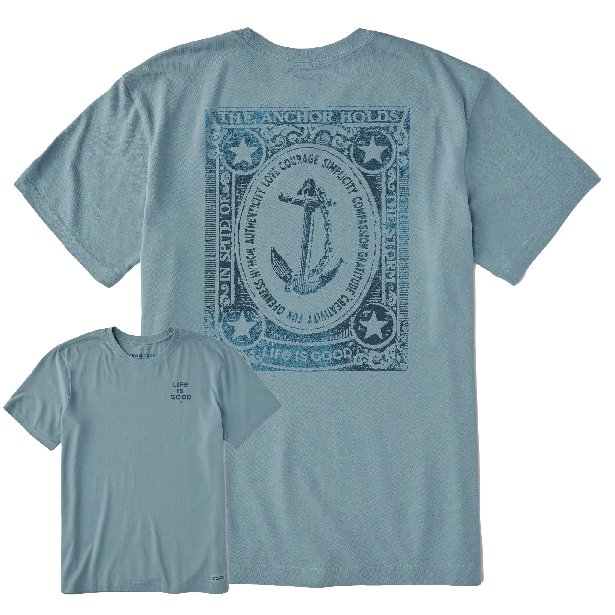 Men's The Anchor Holds Short Sleeve Crusher Tee Elderly Comfort Casual Flex Design