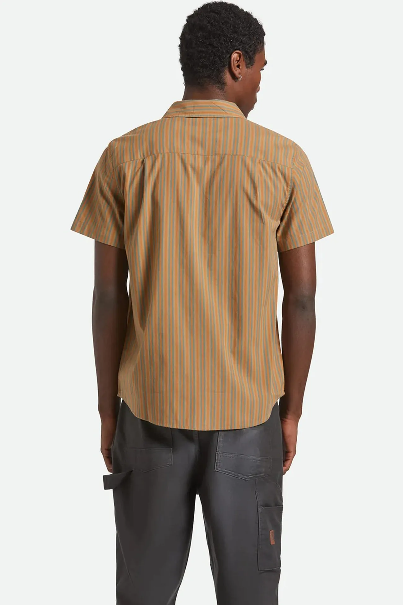 Charter Stripe Short Sleeve Woven Rustic Caramel Night Sage Breathable mesh Comfort and Fit