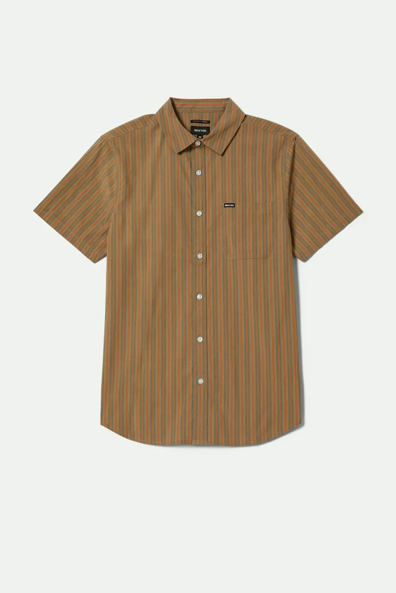 Easy Care Fabric Cozy Vibe Wear Charter Stripe Short Sleeve Woven Rustic Caramel Night Sage