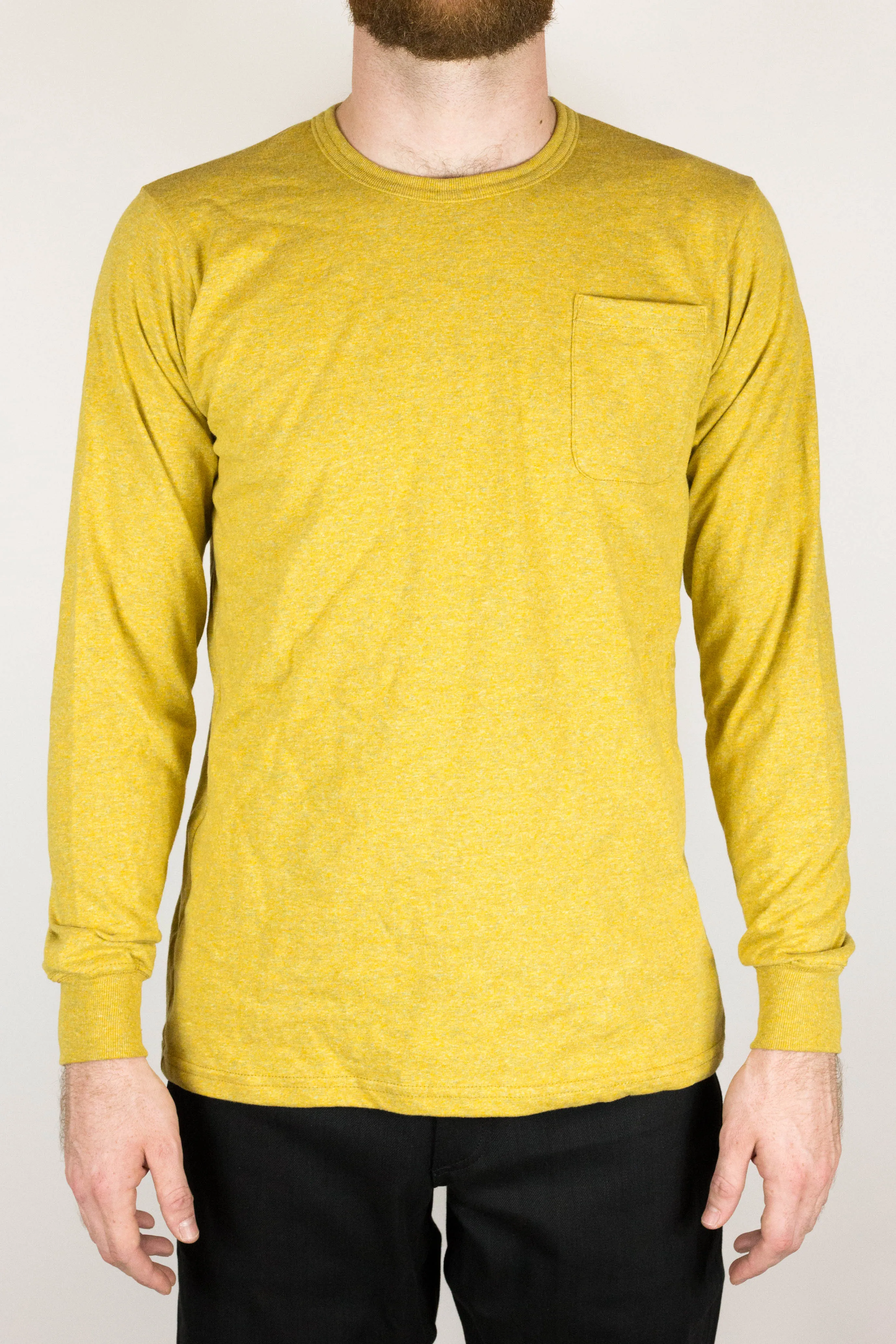 L/S  Nathan's Hot Dog Mustard Heather Pocket Tee Weather Guard