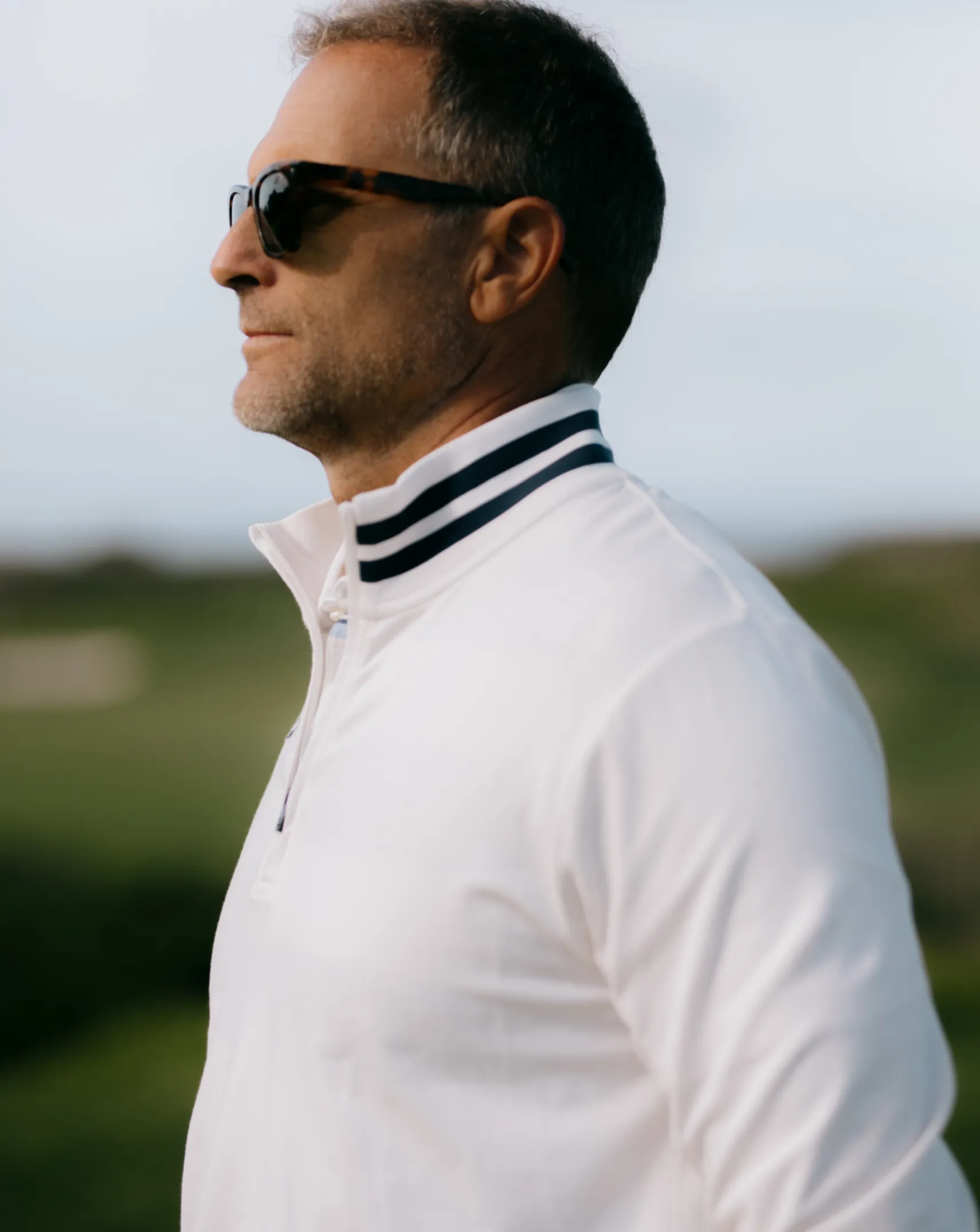 Casual Vibe EasyCare Woven Fabric RADMOR Chappie Recycled 1/4 Zip - Snow White / Navy