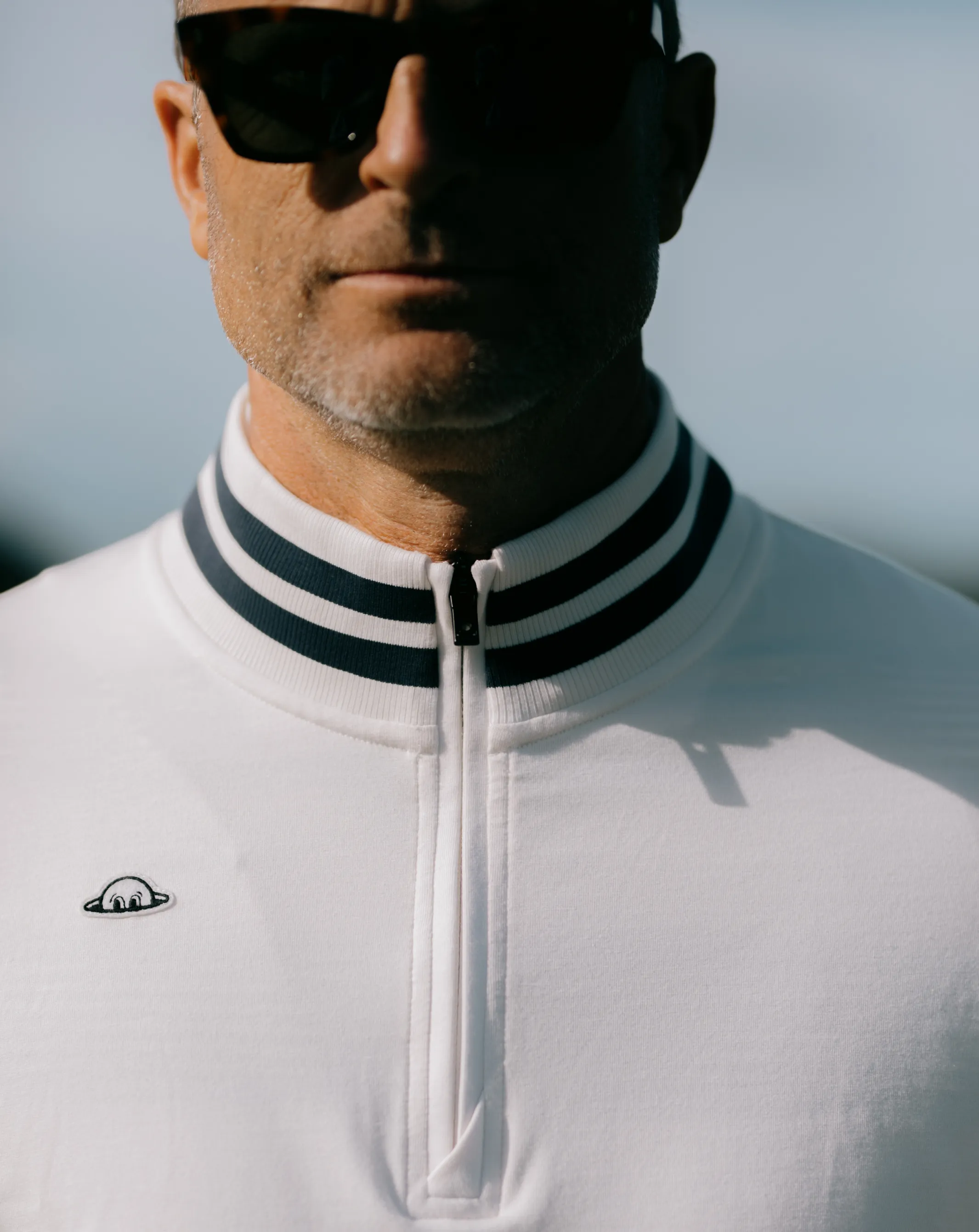 RADMOR Chappie Recycled 1/4 Zip - Snow White / Navy Vibrant Comfort Functional Layer