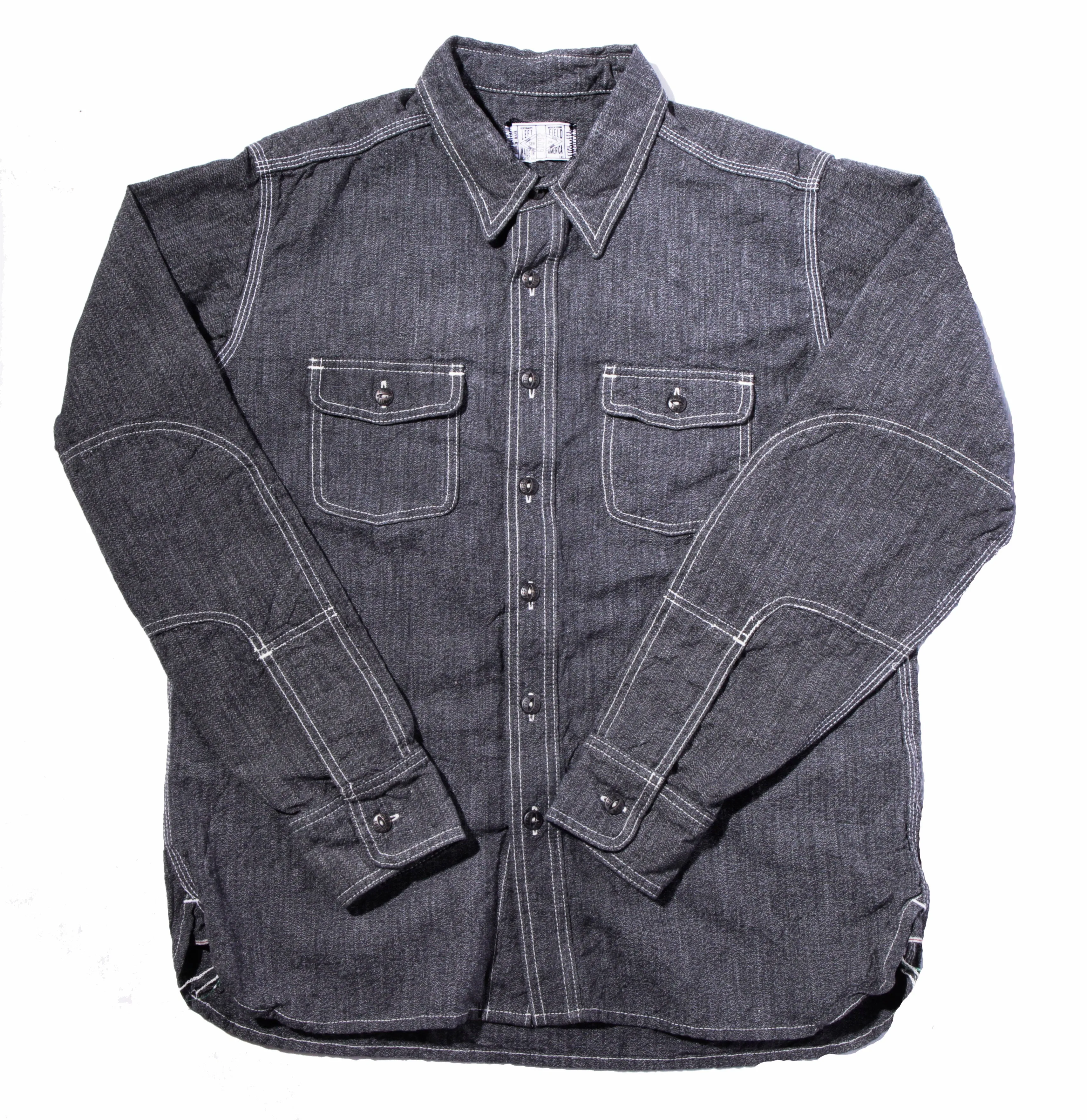 Fit for All Seasons Collect Mills Japan selvedge 7 oz Salt and Pepper Dust Bowl Work Shirt with LF Buttons