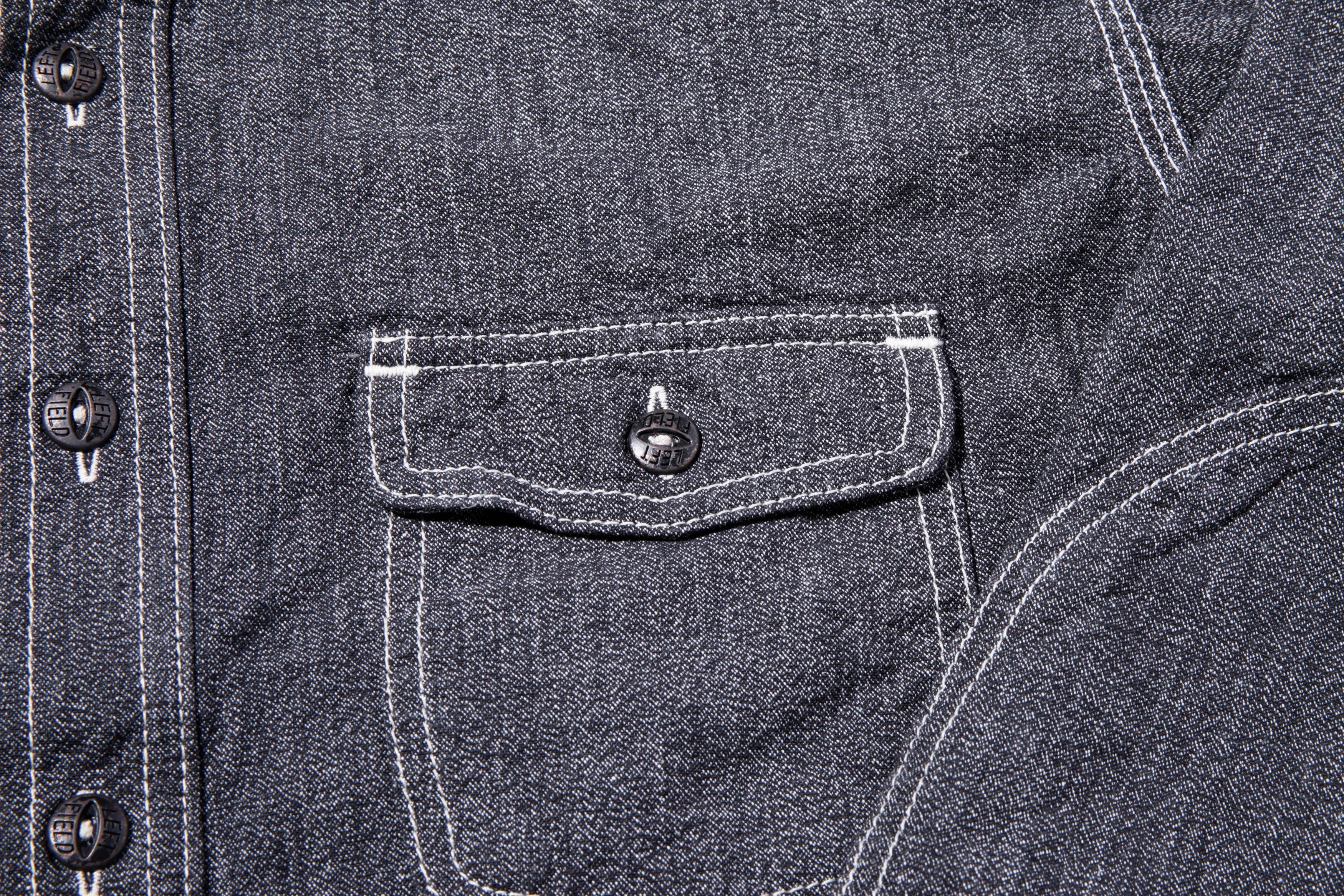 Collect Mills Japan selvedge 7 oz Salt and Pepper Dust Bowl Work Shirt with LF Buttons Adjustable Hem