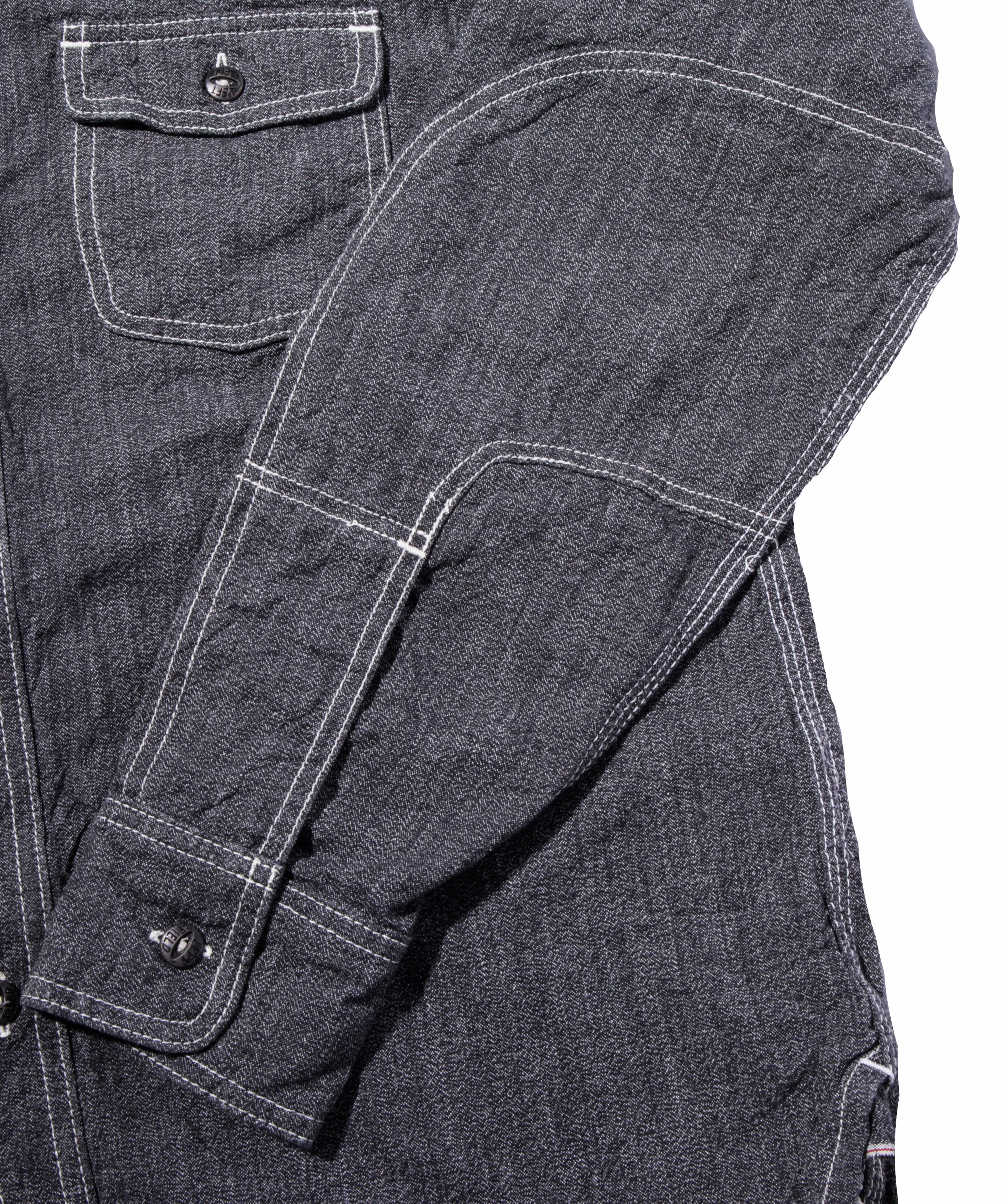 Collect Mills Japan selvedge 7 oz Salt and Pepper Dust Bowl Work Shirt with LF Buttons Breathable Mesh Panels Breathable Fit