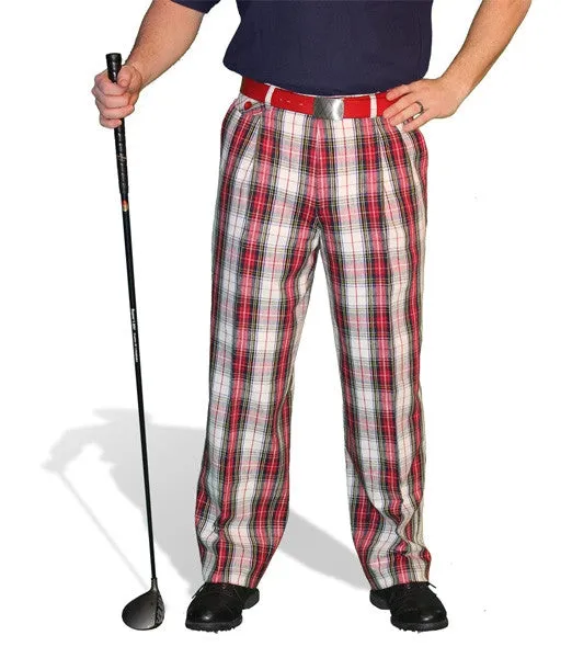 Golf Knickers: Mens 'Par 5' Cotton/Ramie Plaid Golf Trousers - Dress Stewart clean design