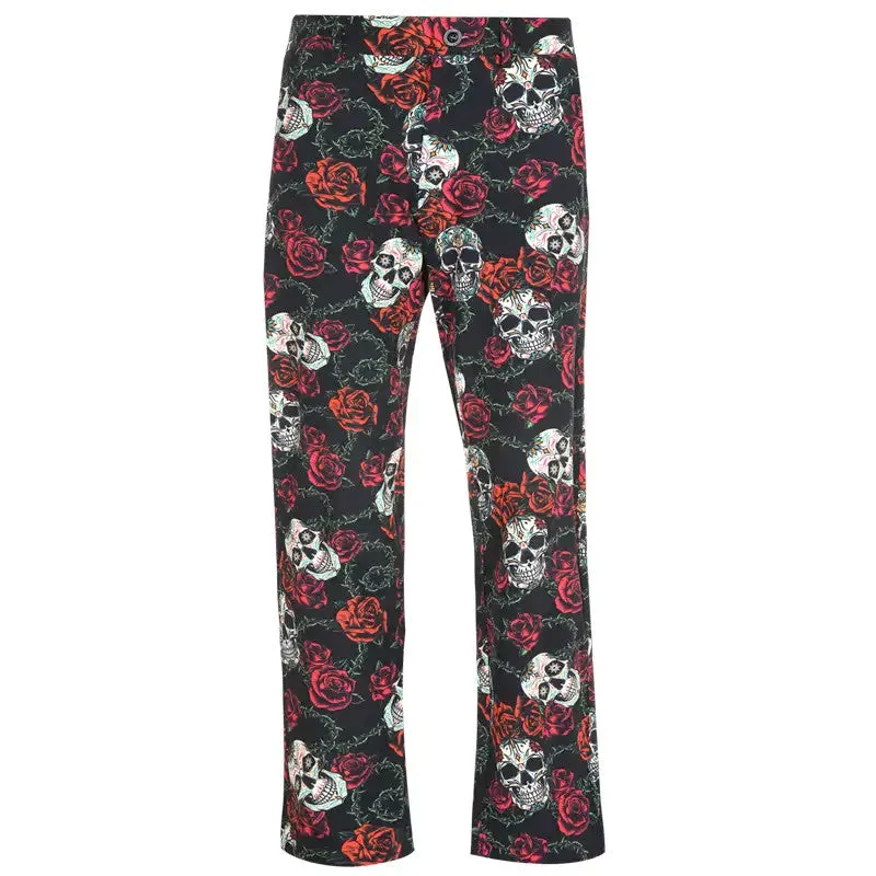 UV Protection Fabric Flex Fit Design Tattoo Golf: Men's Performance Cool-Stretch Golf Pants - Sugar Skull