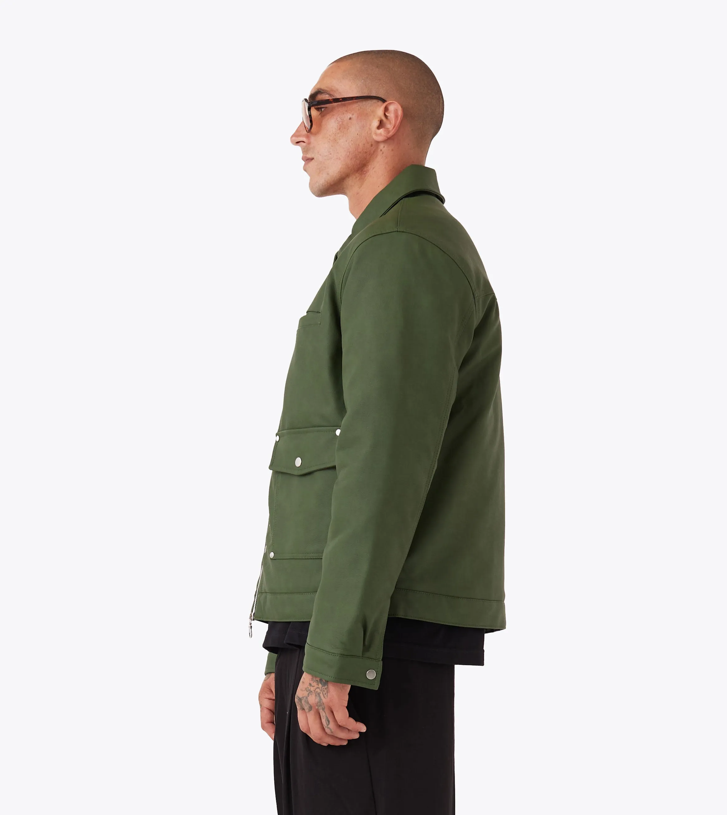 Faux Leather Aviator Jacket Forest Weatherproof Seams