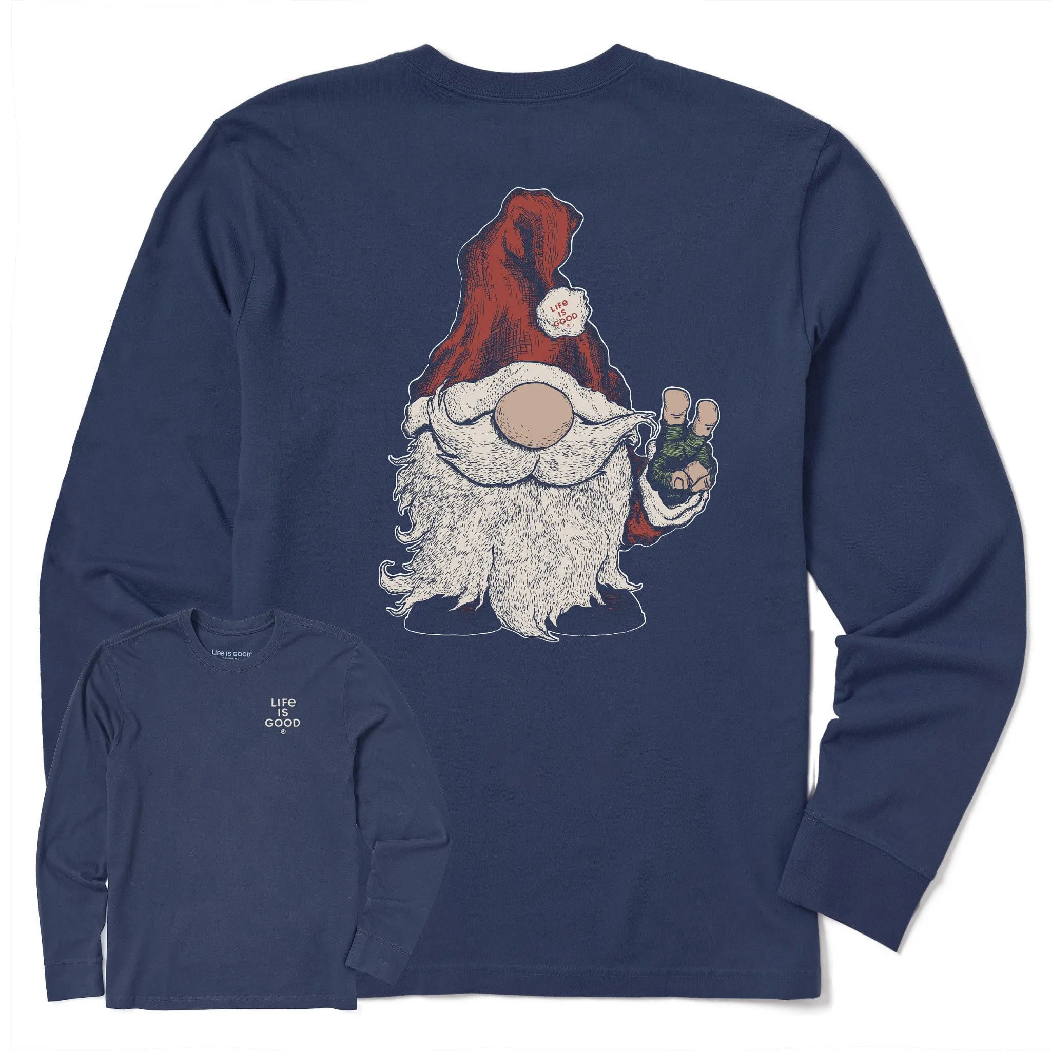 Playful Vibes Day-to-Night Look Men's Gnome Santa Long Sleeve Crusher Tee