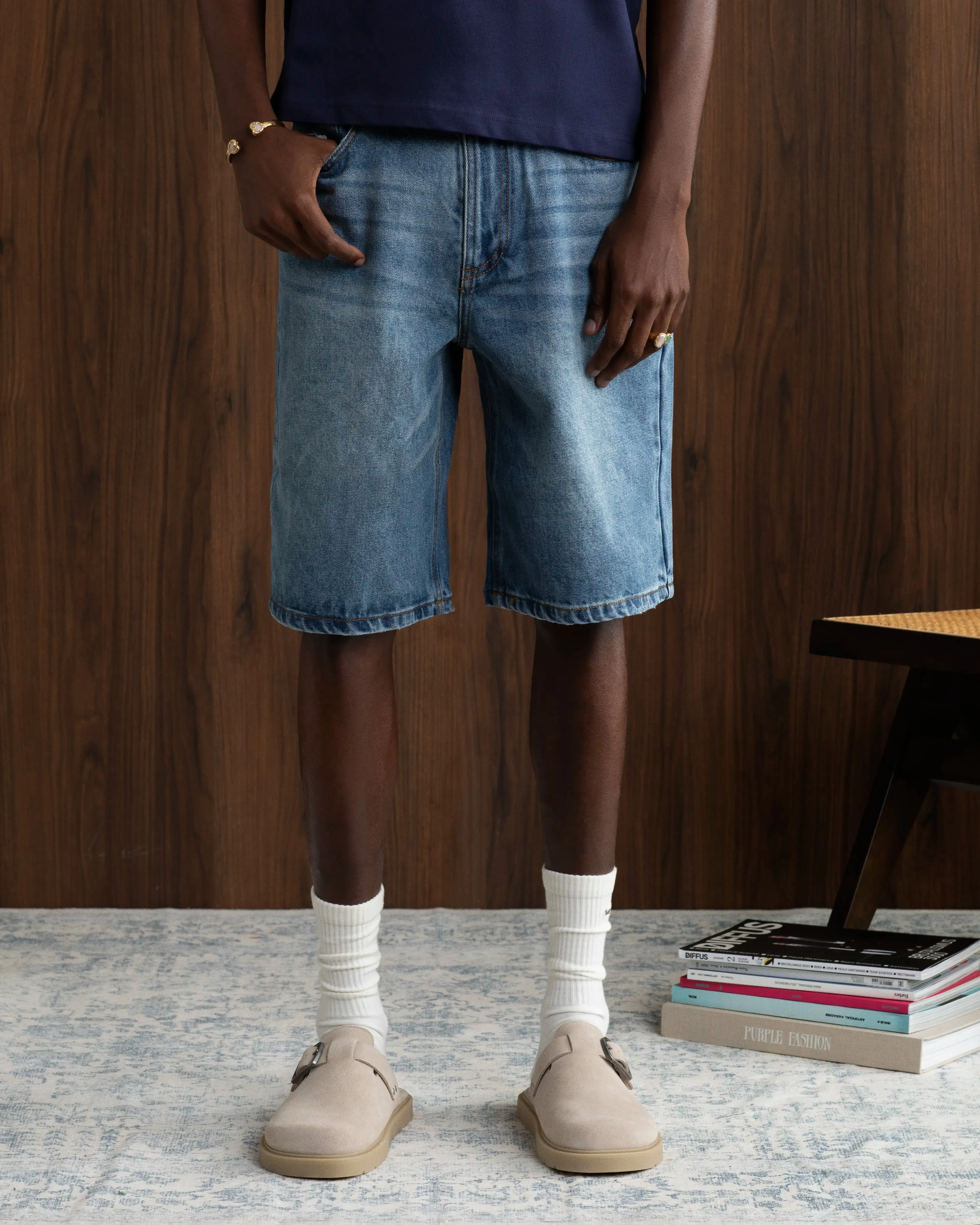 Minimalist Style Family Style Comfy True Comfort Basic Denim Shorts Blue