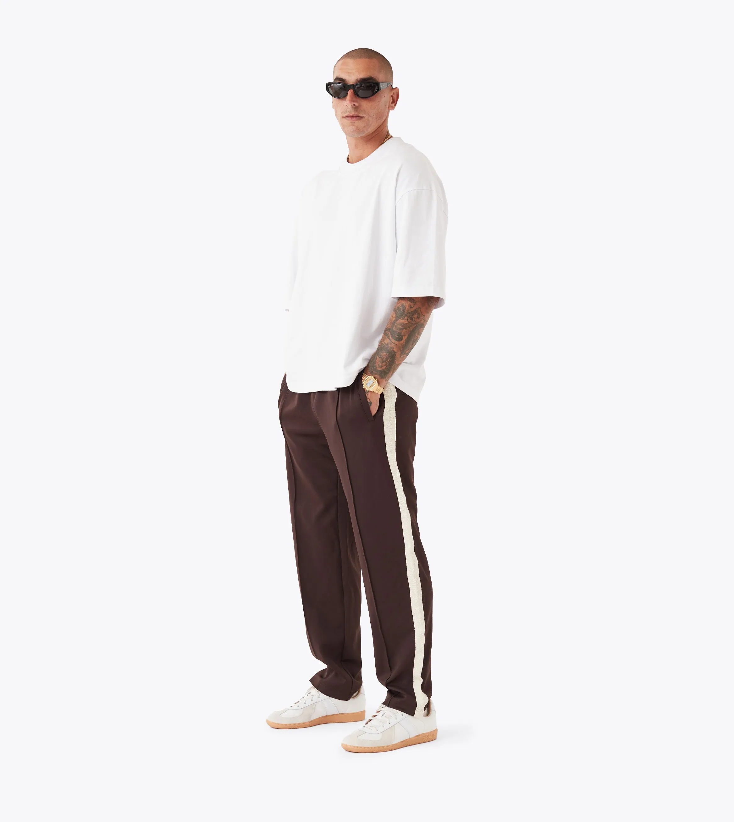Neutral Fit Low Profile Waistband Stitched Football Trackpant Dk Choc