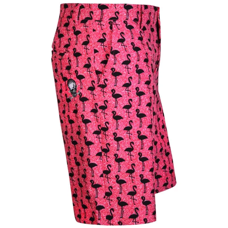 Tattoo Golf: Men's Black Bird Cool-Stretch Golf Shorts - Pink QuickAdjustStraps