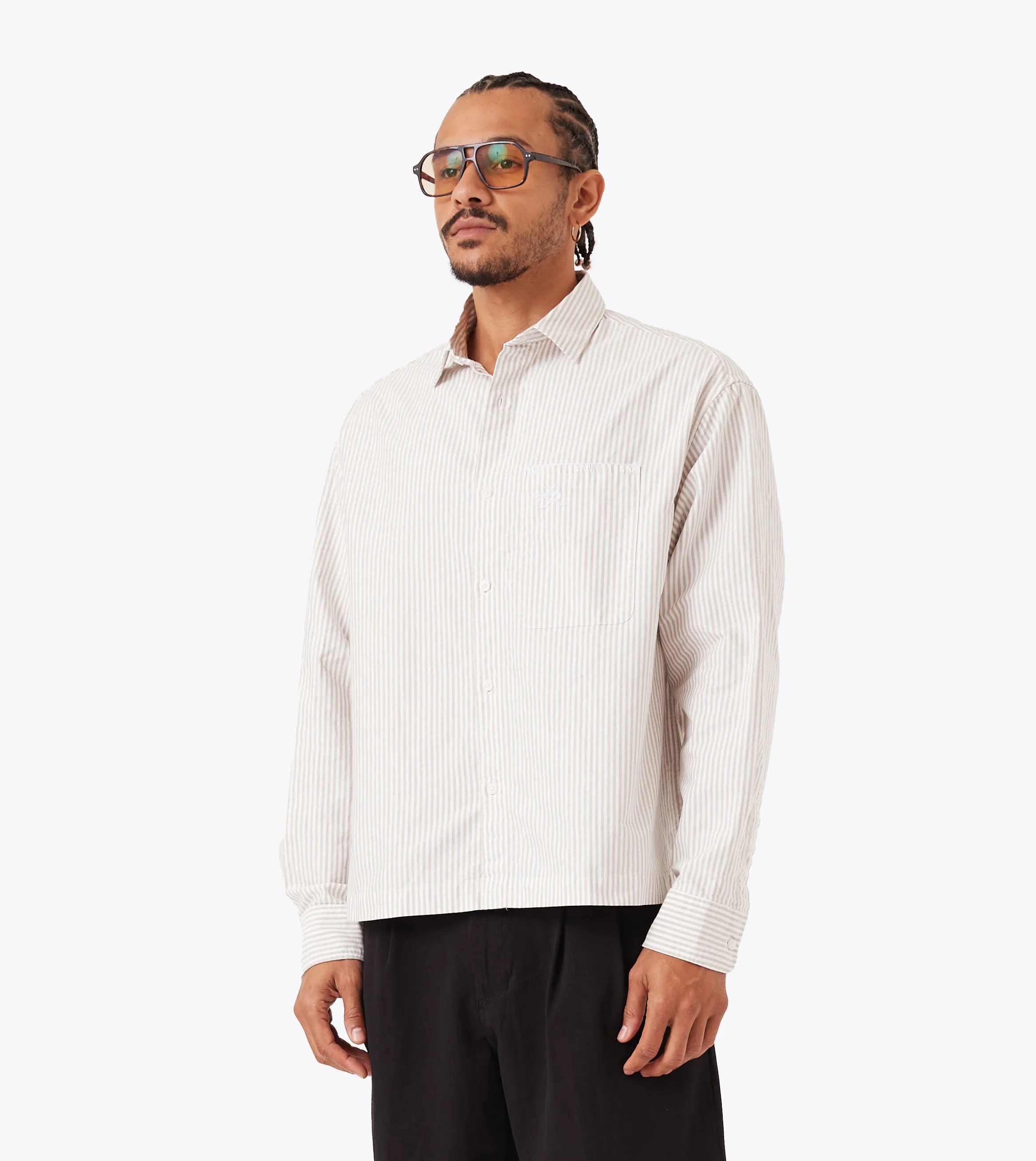 RecycledPolyester Stage Soul Box Crop LS Shirt Beige Stripe