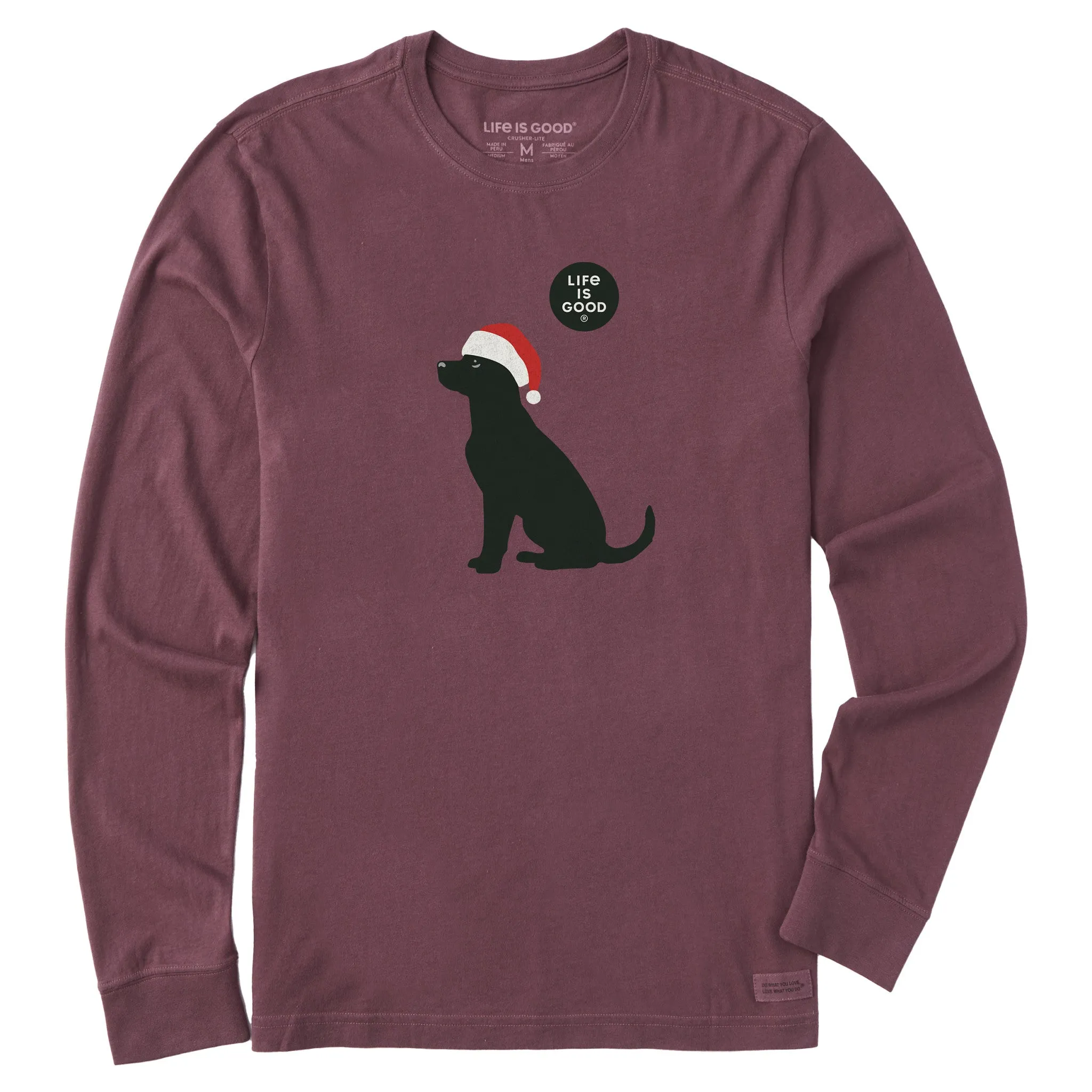 Men's Santa Dog Long Sleeve Crusher Tee Roomy Fit Reinforced Collar